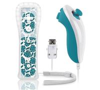 Kuyotine Wii Remote with Nunchuck,Controller with Nunchuck Compatible with Wii/WiiU with Silicone Case and Wrist Strap (Blue leaves)