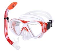 KUYOU Kids Snorkel Set Dry Top Snorkeling Gear,180°Panoramic Wide View Swimming Diving Mask for Kids Youth Boys Girls Junior Age 5-12 (Red+White)
