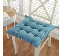 kuyouqi Corduroy Seat Pad for Dining Chair, Square Thick Seat Cushion Soft Warm Furniture Cushion with Ties for Home Office Garden (45 x 45 x 7 cm, Ice Blue)