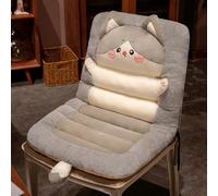 kuyouqi Cute One-piece Chair Cushion with Back Support, Plush Reversible Seat Pad Soft Cartoon Rolled Pillow for Armchair Sofa Office Garden (45 x 85 cm, Light Grey/Cat)