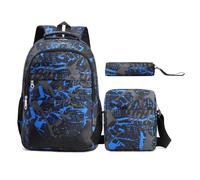 kuyouqi Teen Boys Girls School Backpack 3 Pcs Set, Lightweight Waterproof School Bags with Shoulder Bag and Pencil Case for Middle or High School Students (Blue (Graffiti Print))