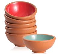 Kuyucu Small Pinch Bowls - 3.5 OZ Terracotta Sauce Cups with 2 Wooden Spoons - Prep Bowls, Dipping Bowls, Soy Sauce Dish, Dessert Bowls - Set of 6, Multicolor