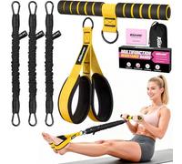 KUZARO Upgraded Multifunction Pedal Resistance Band with Handle, 3 Tube Adjustable Resistance Bands for Abdomen, Waist, Arm, Core/ABS, Leg Workout - Sit Up Exercise Equipment for Women