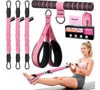 KUZARO Upgraded Multifunction Pedal Resistance Band with Handle, 3 Tube Adjustable Resistance Bands for Abdomen, Waist, Arm, Core/ABS, Leg Workout - Sit Up Exercise Equipment for Women