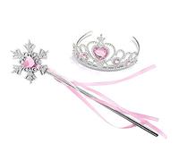 Kuzhi Frozen Elsa Crown Tiara Age 2+ and Wand Set - Silver Heart Jewel (Light Pink,Snowflake Wand)