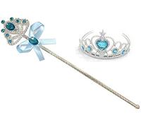 Kuzhi Frozen Elsa Crown Tiara and Wand Set ¨C Silver Heart Jewel (Crystal Blue,Metal Wand)