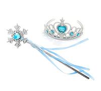 Kuzhi Princess Crown Tiara and Wand Set - Silver Heart Jewel (Blue,Snowflake Wand)