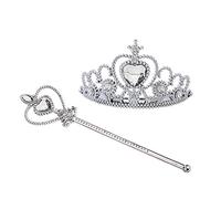 Kuzhi Princess Queen Crown Tiara and Wand Set - Silver Heart Jewel (Silver)