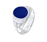 Kuzzoi 0609671521 Men's Signet Ring Oval Enamel Blue Solid 13 mm Wide in 925 Sterling Silver Ring Decorated Black Oxidised Ring for Men Ring Size 54 - 66 mm, Enamel