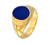 Kuzzoi 0609981521 Men's Signet Ring Oval Enamel Blue 13 mm Wide 925 Sterling Silver Gold-Plated Golden Ring Decorated Ring for Men Ring Size 54 - 66 mm, Enamel