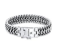 Kuzzoi "Buddha bracelet for men, hand crafted curbed bracelet made of real 925 sterling silver, luxurious logo engraved, 15 mm wide, 120 g, 335108 (23)