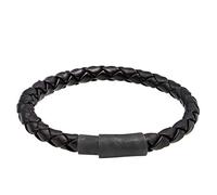 Kuzzoi Buddha Leather Bracelet for Men, Handmade Men's Leather Bracelet Made of 925 Sterling Silver Oxidised, Men's Black Braided Leather Bracelet (6 mm), Magnetic Clasp, Length 19 cm, 19 centimeters