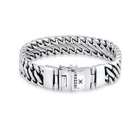 Kuzzoi Buddha silver bracelet for men, handmade curb bracelet made of genuine, solid 925 sterling silver, luxury men's bracelet with box clasp, 15 mm wide, 60 g, 0210340120, 19 centimeters, Sterling