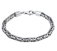 Kuzzoi Buddha Silver Byzantine Chain Bracelet for Men, Handmade (5 mm) Made of Oxidised 925 Sterling Silver, Solid, 26.3 g Weight, 21 Centimeters