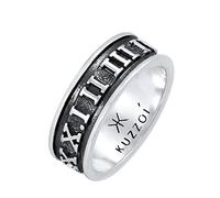 Kuzzoi Men's Ring Oxidised Band Ring Solid (8mm) in 925 Sterling Silver, Wide Jewellery Accessory with Roman Numerals, Ring for Men in Ring Size 60-66, 0602430921, Sterling Silver
