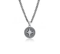 Kuzzoi Men's Silver Necklace with 34-mm compass pendant, 925 sterling silver, length: 50 cm, curb chain, men's necklace with pendant