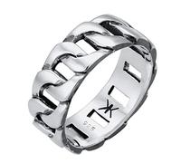 Kuzzoi Solid Men's Ring (8 mm) in Curb Design Black Oxidised Band Ring for Men Made of 925 Sterling Silver, Ring in Chunky Chain Look, Ring Size 58, 0608382919_58