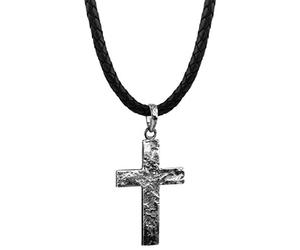 Kuzzoi ZOI-001 Men’s Leather Necklace with Cross Pendant Solid | 925 Sterling Silver Black Braided Leather Thickness 5.5 mm