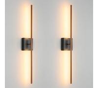 KUZZULL Modern Light Fixture Set of Two 27.8x4.3x3.4in Black and Brass Gold Sconces 1200Lm LED Wall Lights for Bathroom, Living Room, Corridor