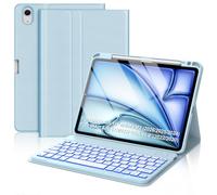 KVAGO for iPad Air 11-inch/Air 5th 4th Generation 10.9" Case with Keyboard, 7 Colors Backlit, Detachable Folio Keyboard Cover with Pencil Holder for iPad Air 11" M4/M3/M2, Air 5/ Air 4 Sky Blue