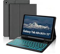 KVAGO Keyboard Case for Samsung Galaxy Tab A9+/A9 Plus 11 inch (SM-X210/X216/X218), Backlit Bluetooth Dechatable Keyboard, Auto Sleep/Wake, Folio Cover with S Pen Holder for A9 Plus 2023 Black