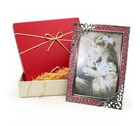 KVAN Vintage Enamel Photo Frame - Metal Picture Frame with HD Glass, Rust-Resistant, Gift Box Included, Wall & Tabletop Display, Perfect for Wedding, Anniversary, Birthday, Home Decor (Red, 5X7)