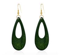 KVANU Bohemian Retro Black Brown Natural Wooden African Teardrop Dangle Drop Earrings Lightweight Handmade Long Big Vintage Wood Geometric Earrings for Women, Length: 2.75 inches, Width: 0.6 inches
