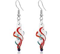 KVANU Handcrafted Italian Murano Style Glass Tornado Twirl Fashion Dangle Earrings Irregular Glass Spiral Dangle Drop Earrings for Women Jewelry Gift, Metal