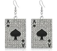 KVANU Unique Funny Hypoallergenic Alloy Sparkly Crystal Poker hearts and spades A Ace Playing Cards Dangle Drop Stud Earrings For Women Gambling Casino Jewelry Gift, Metal