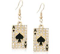 KVANU Unique Funny Hypoallergenic Alloy Sparkly Crystal Poker hearts and spades A Ace Playing Cards Dangle Drop Stud Earrings For Women Gambling Casino Jewelry Gift, Metal