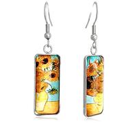 KVANU Vintage Abstract Van Gogh Painting Starry Sky Sunflower Drop Dangle Earrings for Women Painter Art Teacher Abstract Art Earrings Charm Creative Jewelry Gifts, Metal