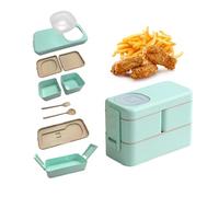 KVBUCC 1 Piece Green Double Layer Lunch Box, Stackable Food Container, Portable Lunch Box, heatable Lunch Box, Leak-Proof Salad Box, Reusable (1050ml)