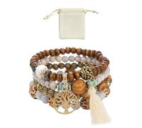 KVBUCC 1pc Multi-layered Wooden Bead Bracelet and 1pc Flannel Bag, Bracelet Bracelet for Ladies Girls, Friendship Bracelet, Beaded Bracelet, Bohemian Women's Jewelry, Stretch Bracelet Bracelet