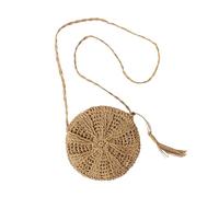 KVBUCC 1pc Round Straw Bag, Bohemian Shoulder Bag, Messenger Braided Bag, Simple Beach Bag, Handbag with Tassel, Suitable for Travel Vacation (Light Brown)