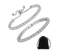 KVBUCC 2 Pieces White Diamond Zircon Bracelets with 1 Flannel Bag, Sparkling Bracelets, Adjustable Bracelets, Birthday Gifts, Ladies Girls Jewelry, Stylish and Simple (Silver)