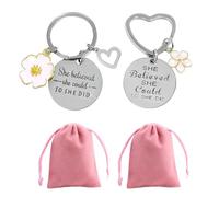 KVBUCC 2pcs Inspirational Quotes Key Ring With 2pcs Storage Bag, She Believed She Could, So She Made The Keychain, Stainless Steel Keychain, Gift Recommendation, Suitable For Girls