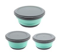 KVBUCC 3-Piece Silicone Folding Food Storage Bowl with Lid - Portable Camping & Home Kitchen Use (Green)