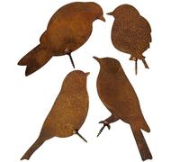 KVBUCC 4 Metal Birds with Screws, Garden Stakes Rusty Ornament, Rusty Birds, Decorative Plugs, Metal Statues, Garden Decorations, Outdoor Decoration, For Yard, Fence