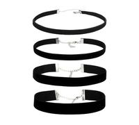 KVBUCC 4 pieces of black flocked necklaces, elegant neck accessories for women, sexy adjustable clavicle chain, simple and versatile necklace, suitable for dates and concerts (four specifications)