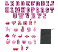 KVBUCC 50 Pieces of Pink Cartoon Shoe Accessories with 1 Bag, Cute Pendant Set, Letter Shoe Accessories, DIY Shoe Flower Decorative Buckle