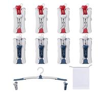 KVBUCC 8-Piece Telescopic Folding Clothes Hanger with 1-Piece Storage Bag, Multi-Purpose, Non-Slip, Portable (Red, Blue)