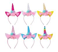 KVBUCC Rainbow Horse Headbands, Animal Headbands With Ears And Flowers, Cartoon Headwear For Party, Cosplay (6 Colors)