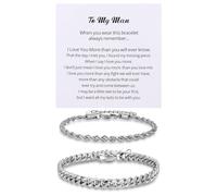 Kvekstio 2 Pieces Mens Sterling Silver Figaro Cuban Chain Bracelet Gift for Husband Boyfriend, Adjustable Cuban Link Bracelet, M, Stainless Steel Sterling Silver, No Gemstone