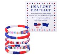 Kvekstio 5pcs USA Love Bracelet Set, Independence Day Red White Blue American Flag Stackable Bracelets for Women Men, 4th of July Accessories, USA Patriotic Celebrations Beaded Bracelet Gift