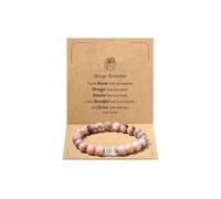 Kvekstio Animal Lover Pink Natural Stone Bracelet w/You are Braver Card for Women, Animal Themed Birthday Party Gift, Medium, Alloy Stone, no gemstone