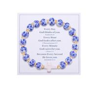 Kvekstio Blue and White Porcelain Beads Bracelet for Women, Get Well Soon Gift for Tough Times, Flower Vintage Christian Gift, Adjustable, Ceramic Plastic, blue and white porcelain