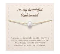 Kvekstio Bridesmaid Pearl Bracelet, Wedding Day Elegant Single Pearl Gift for Beautiful Bridesmaids, Bridal Shower Party Jewelry, Classic White Pearls Thank You Gift for Bridesmaid from Bride