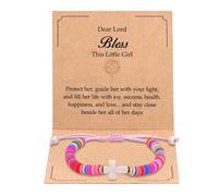 Kvekstio Christian Gift, Cross Charm Colorful Beads Bracelet with Blessing Prayer Card Gift, Women's Faith-Inspired Jewelry, M, Alloy Nylon, no gemstone