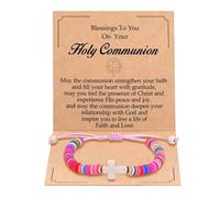 Kvekstio Christian Gift, Cross Charm Colorful Beads Bracelet with Blessing Prayer Card Gift, Women's Faith-Inspired Jewelry, Medium, Alloy Nylon, no gemstone