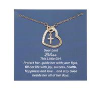 Kvekstio Christian Gift Heart Cross Necklace with Prayer Blessing Card for Teens Women, First Communion Confirmation Gift, M, Stainless Steel Copper, Cubic Zirconia